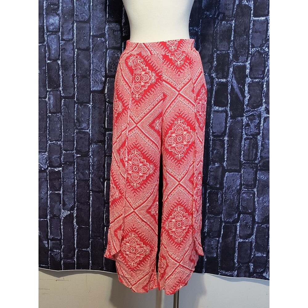 Cato Est. 1946 Wide Leg Pants Women's Medium Red Medallion Split Front Pull On - Picture 3 of 7